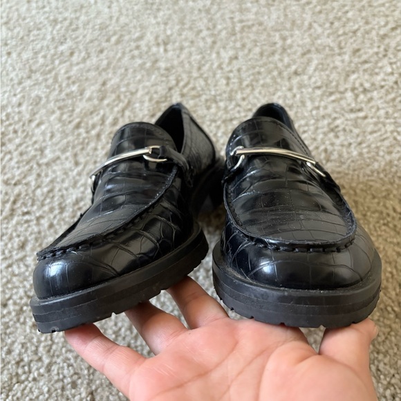 Steve Madden Women Croc Embossed Black Silver Horsebit Loafers Size 7 Shoes - Picture 5 of 6
